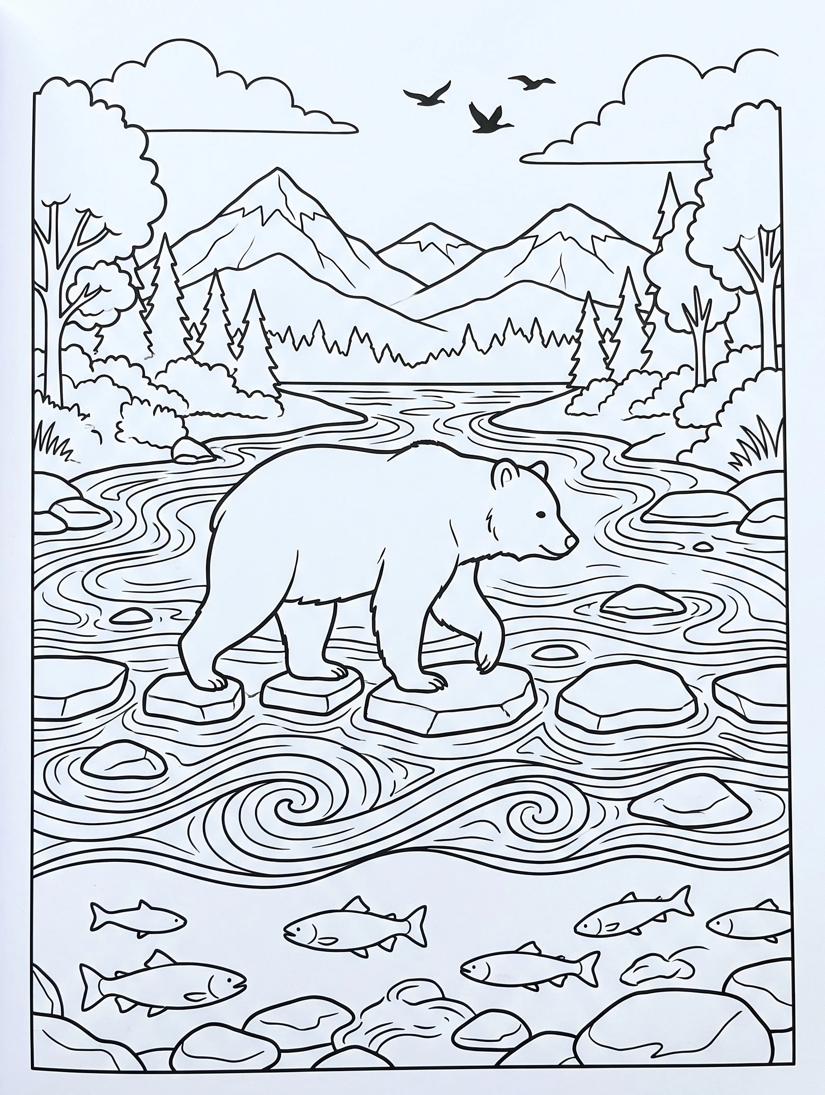 Bear Crossing River Coloring Page