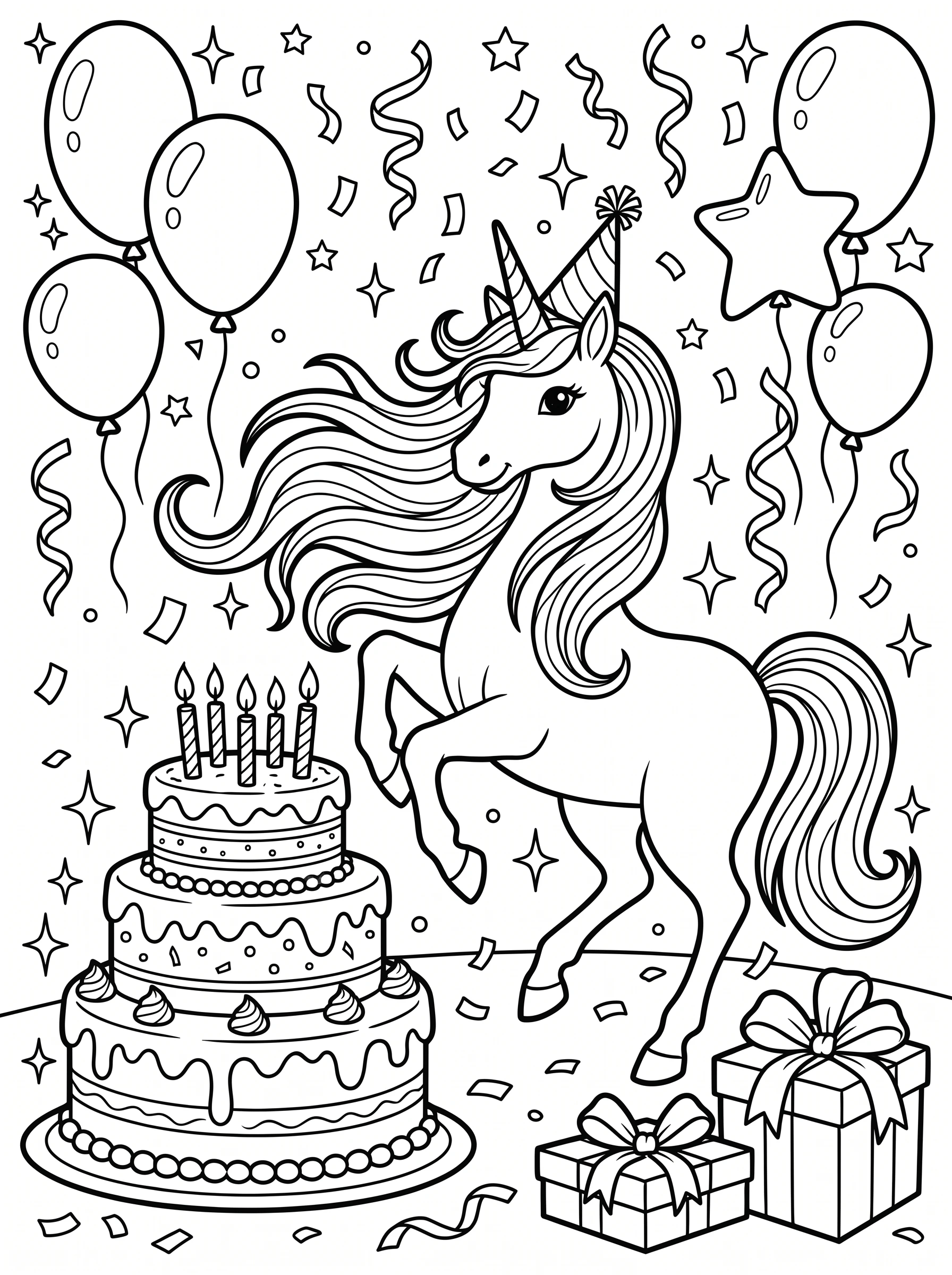 Birthday Cake Focus Coloring Page