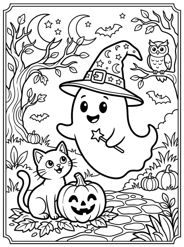 cute halloween scene coloring pages