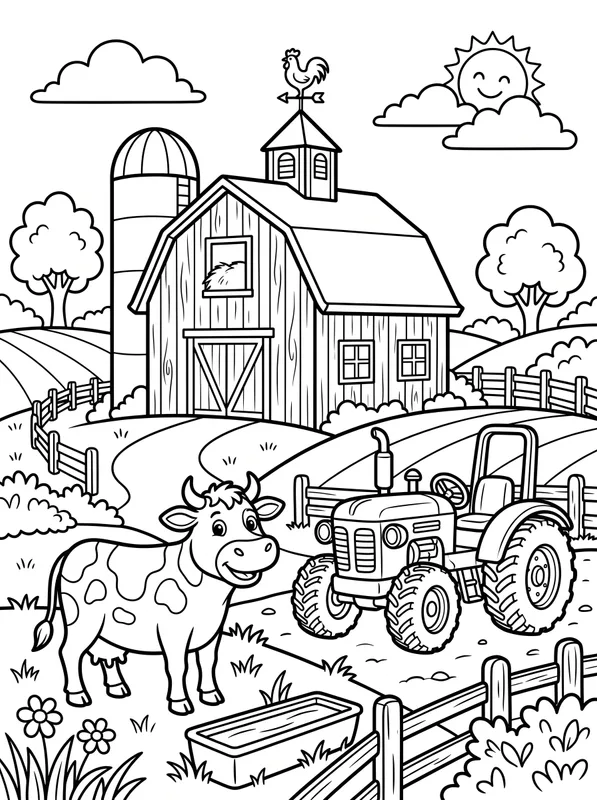 farm scene coloring page