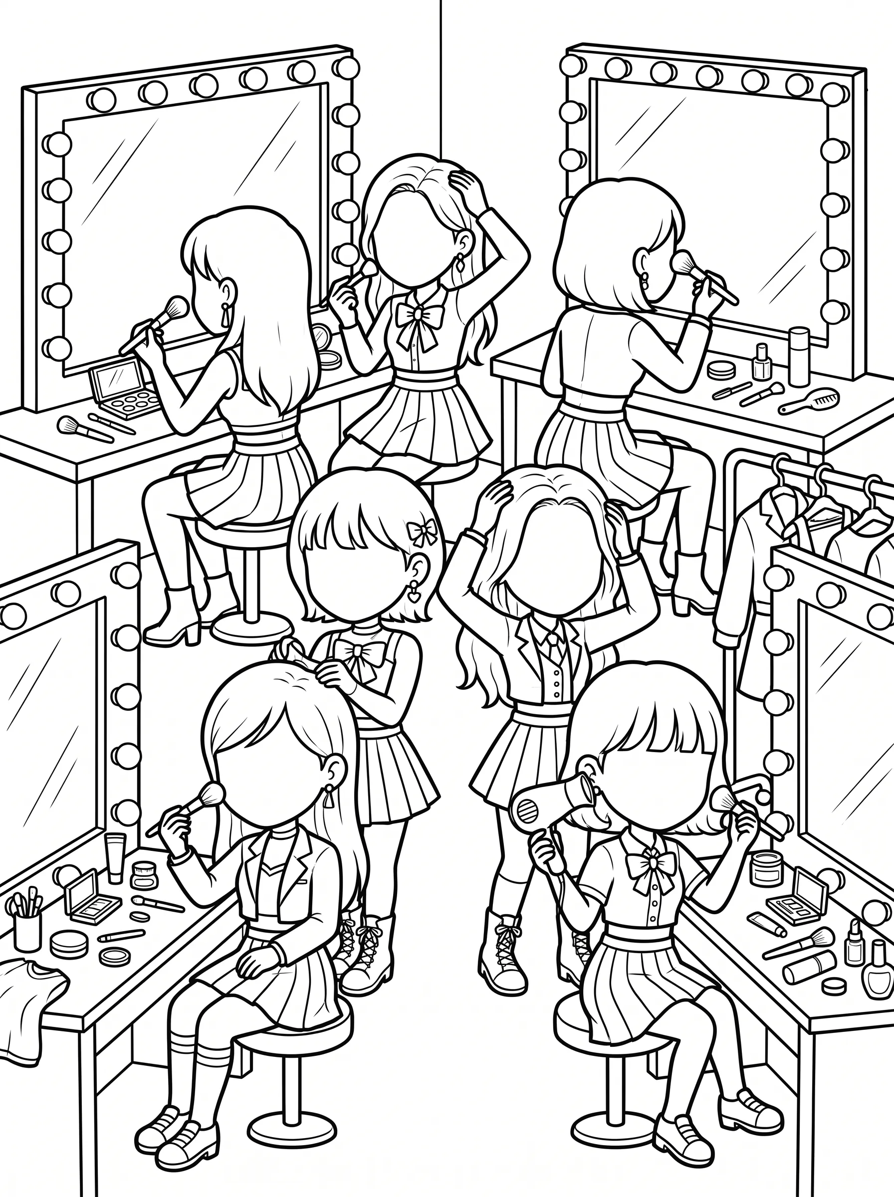 Katseye Dressing Room Line Art Coloring Page | Free Printable PDF