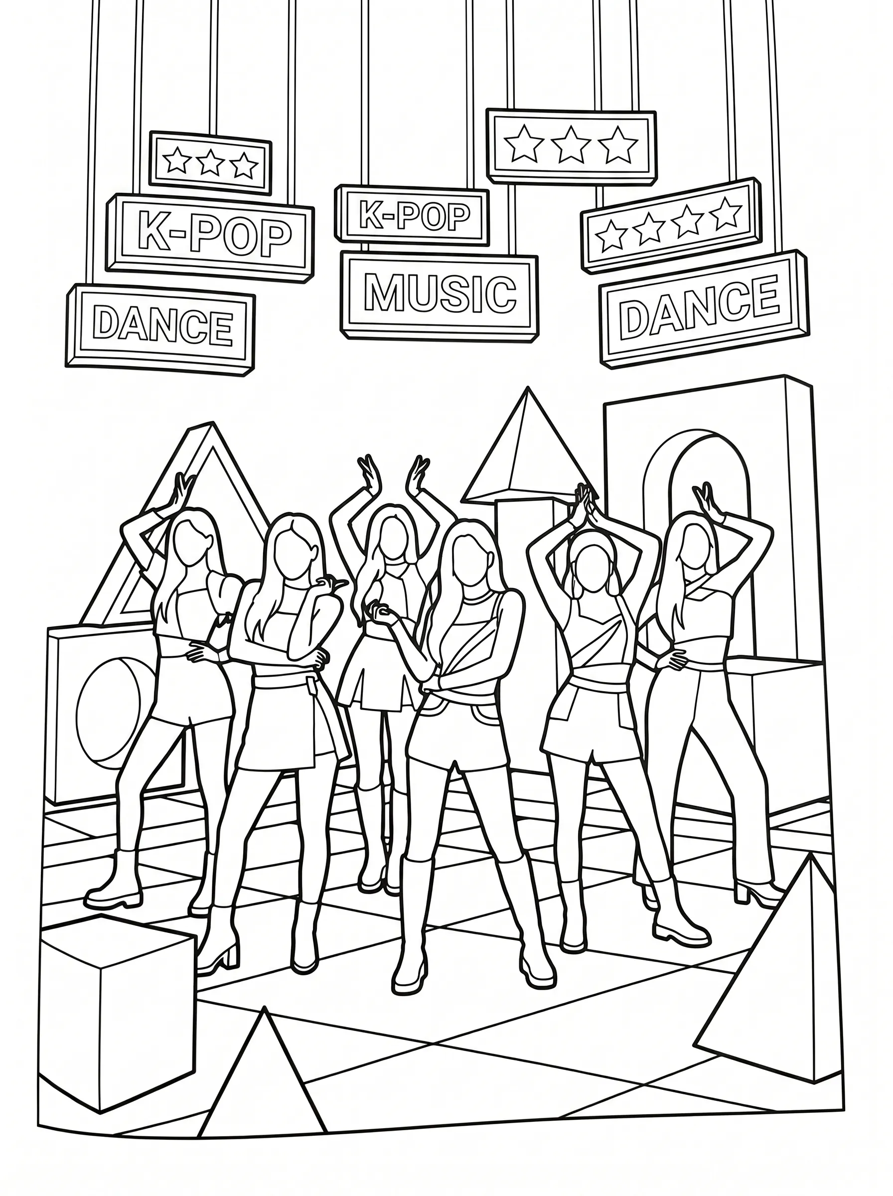 Katseye Idols on Music Set Coloring Page | Free Printable PDF