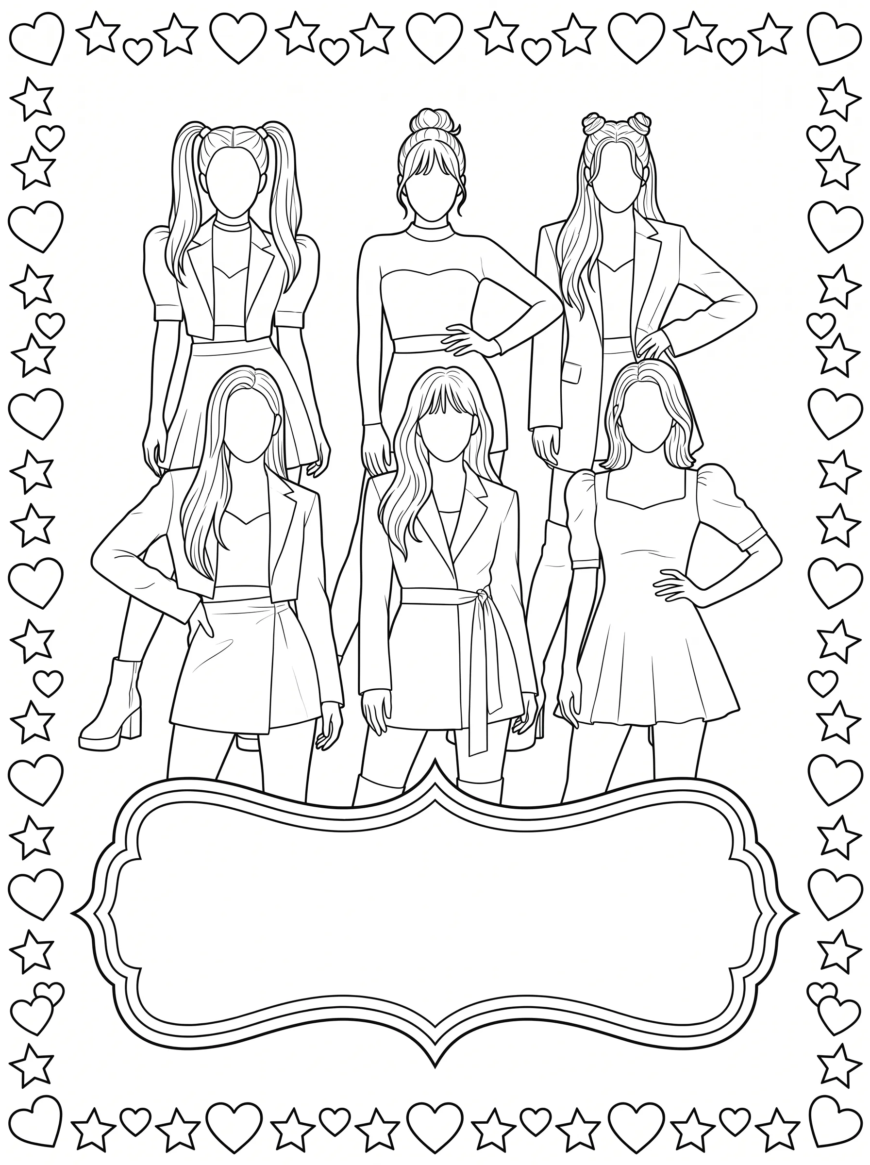 Katseye Idols Poster Pose Banner Coloring Page | Free Printable PDF