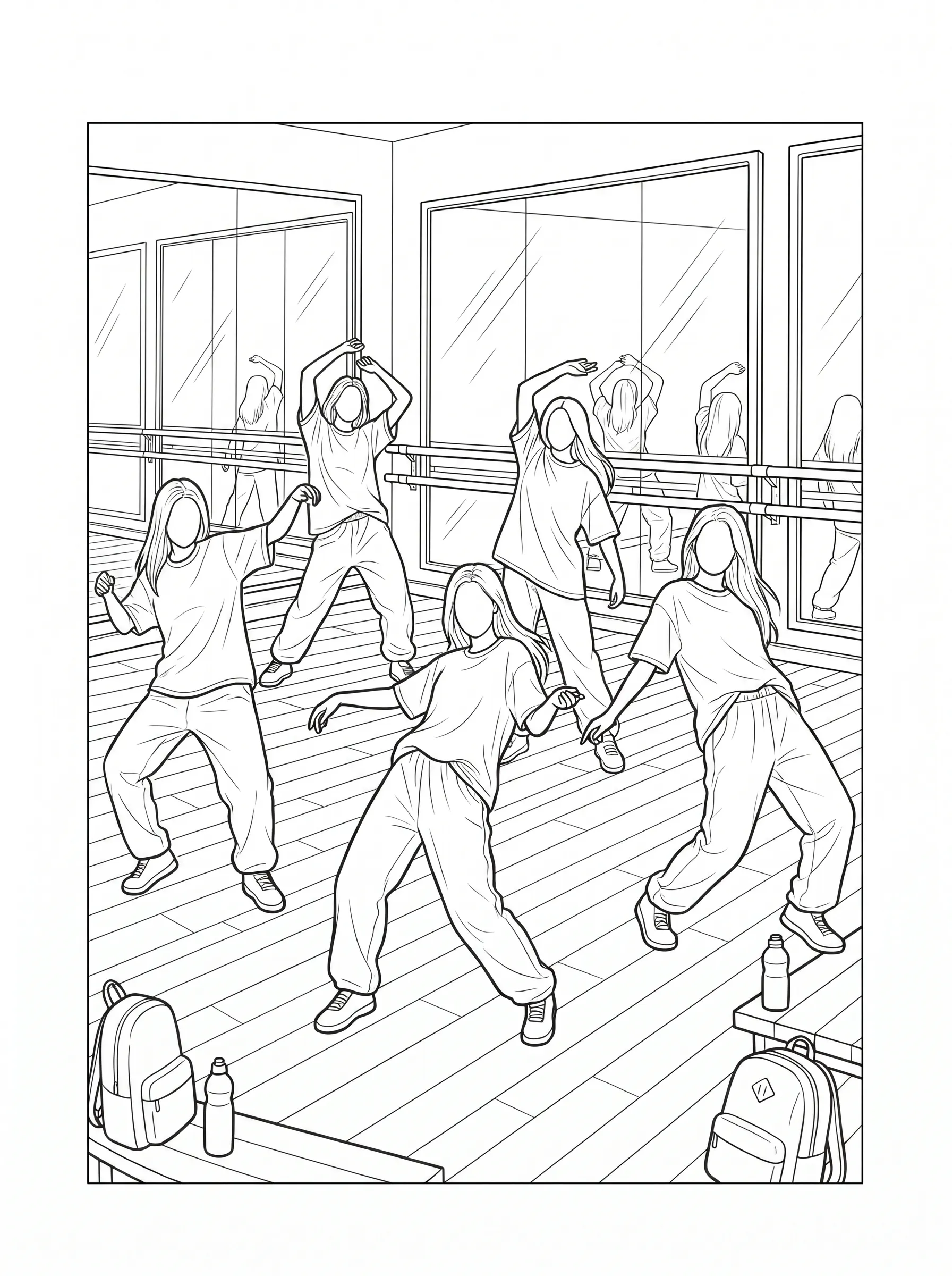 Katseye Idols Practicing Dance Coloring Page | Free Printable PDF
