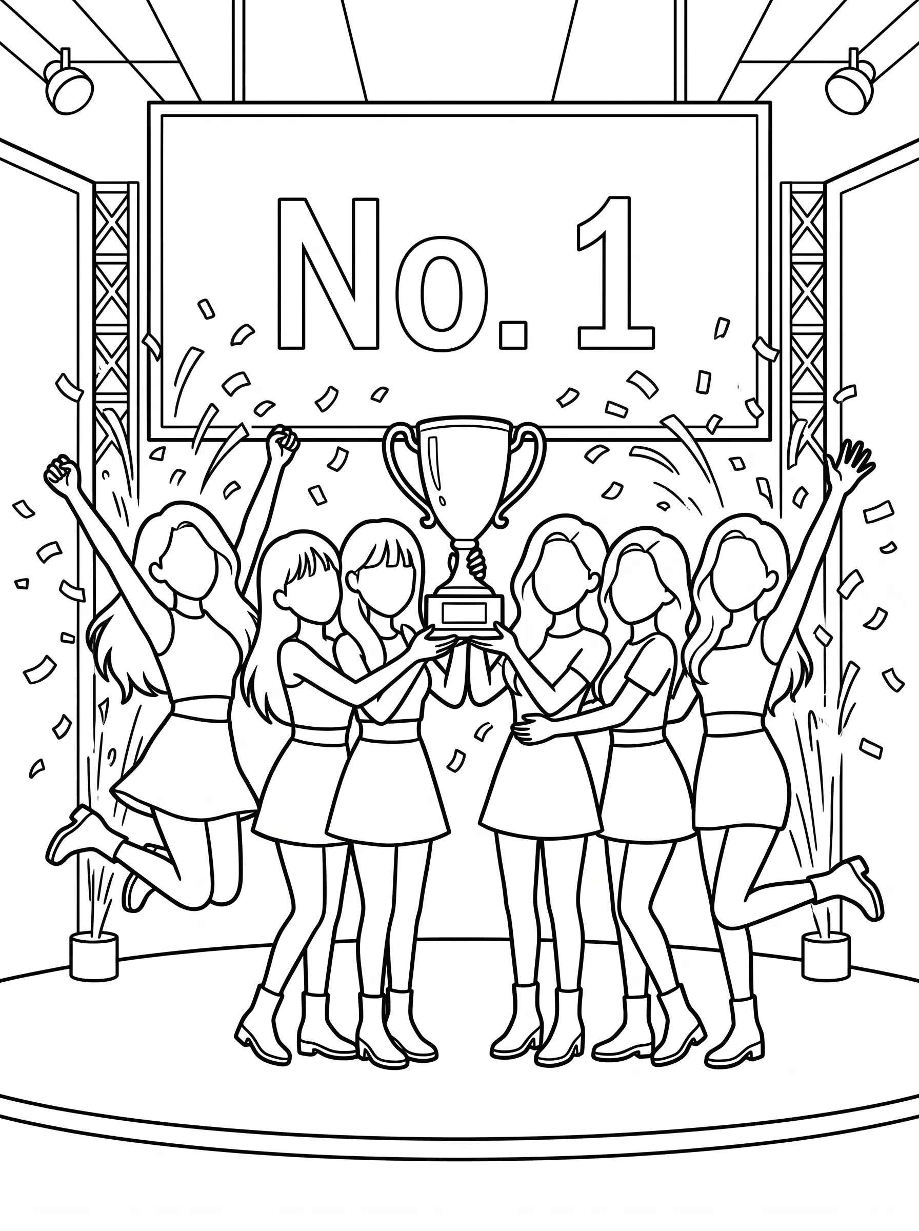 Katseye Idols Holding Trophy Celebration Coloring Page | Free Printable PDF