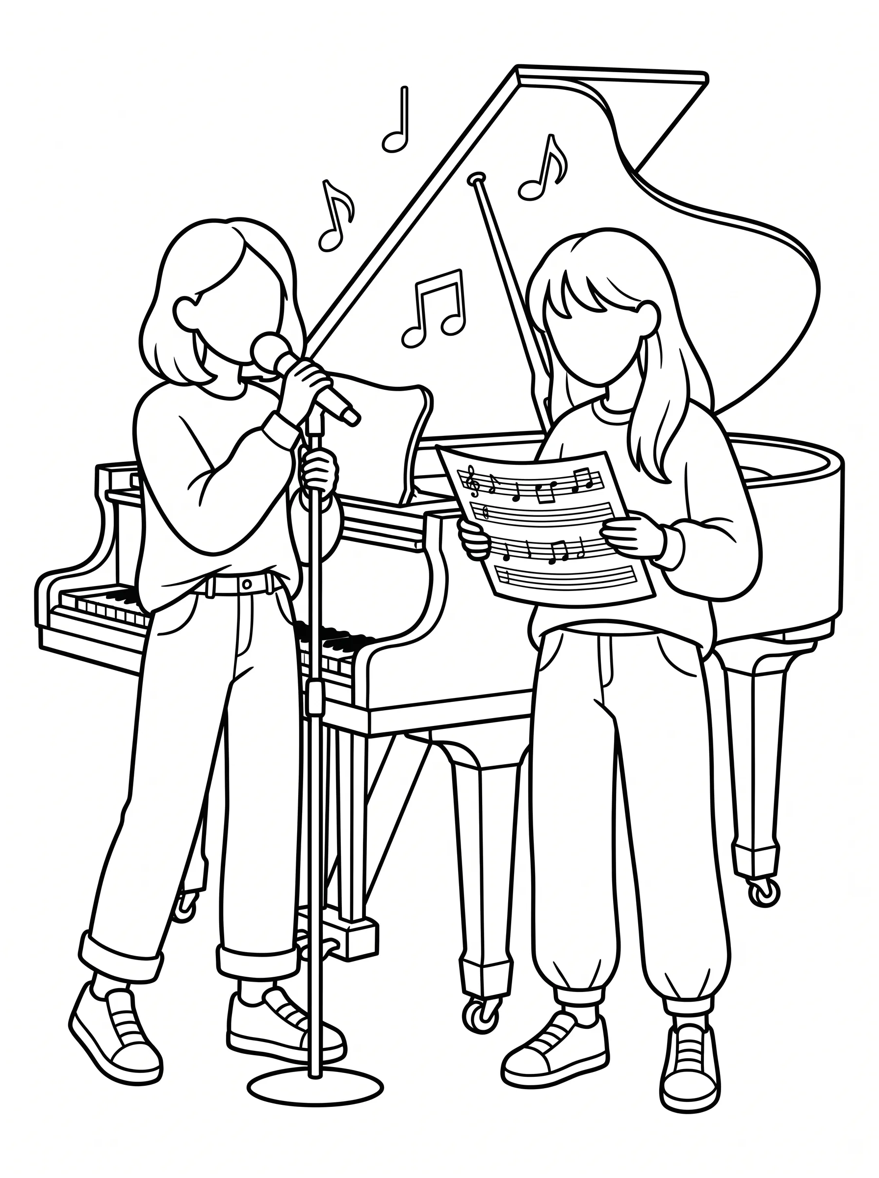 Two Idols Vocal Lesson with Piano Coloring Page | Free Printable PDF
