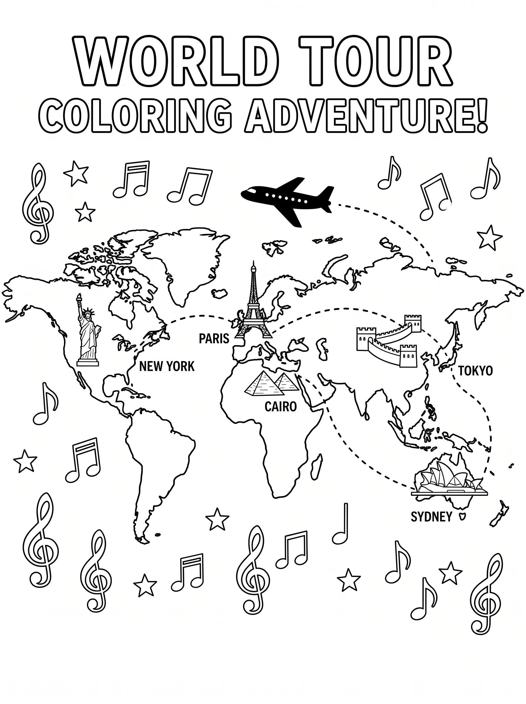 Katseye World Tour Map Coloring Page | Free Printable PDF