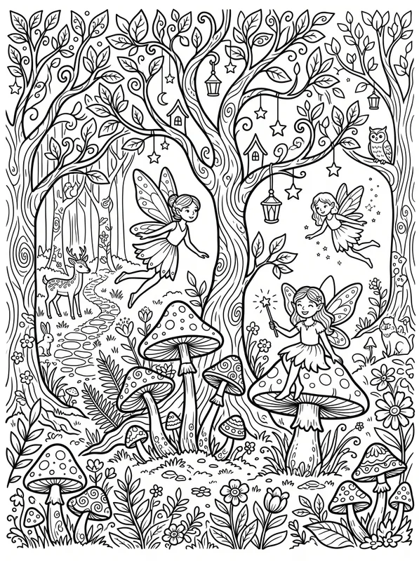 magical forest coloring page