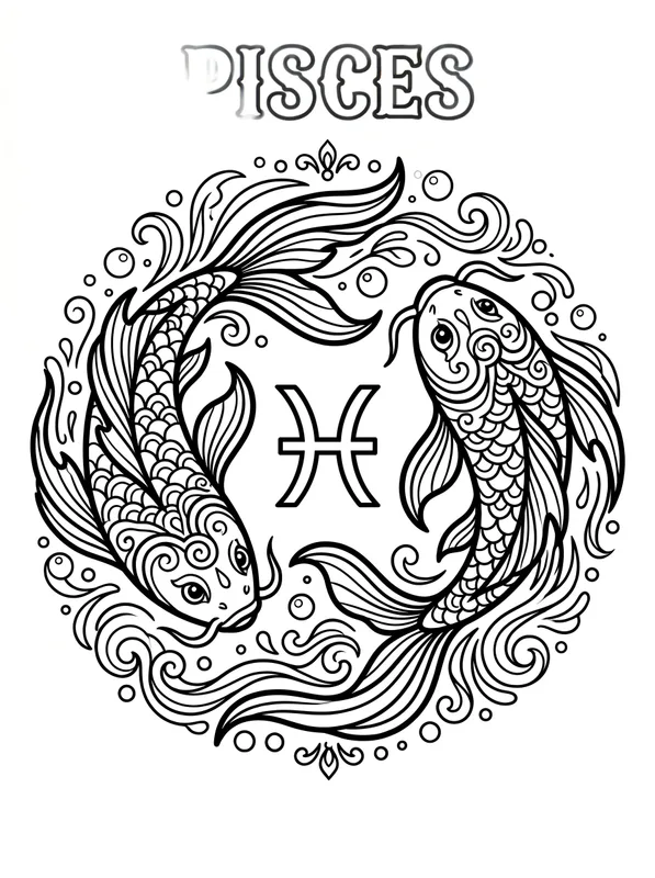 Pisces Zodiac Sign Coloring Page | Free Printable PDF