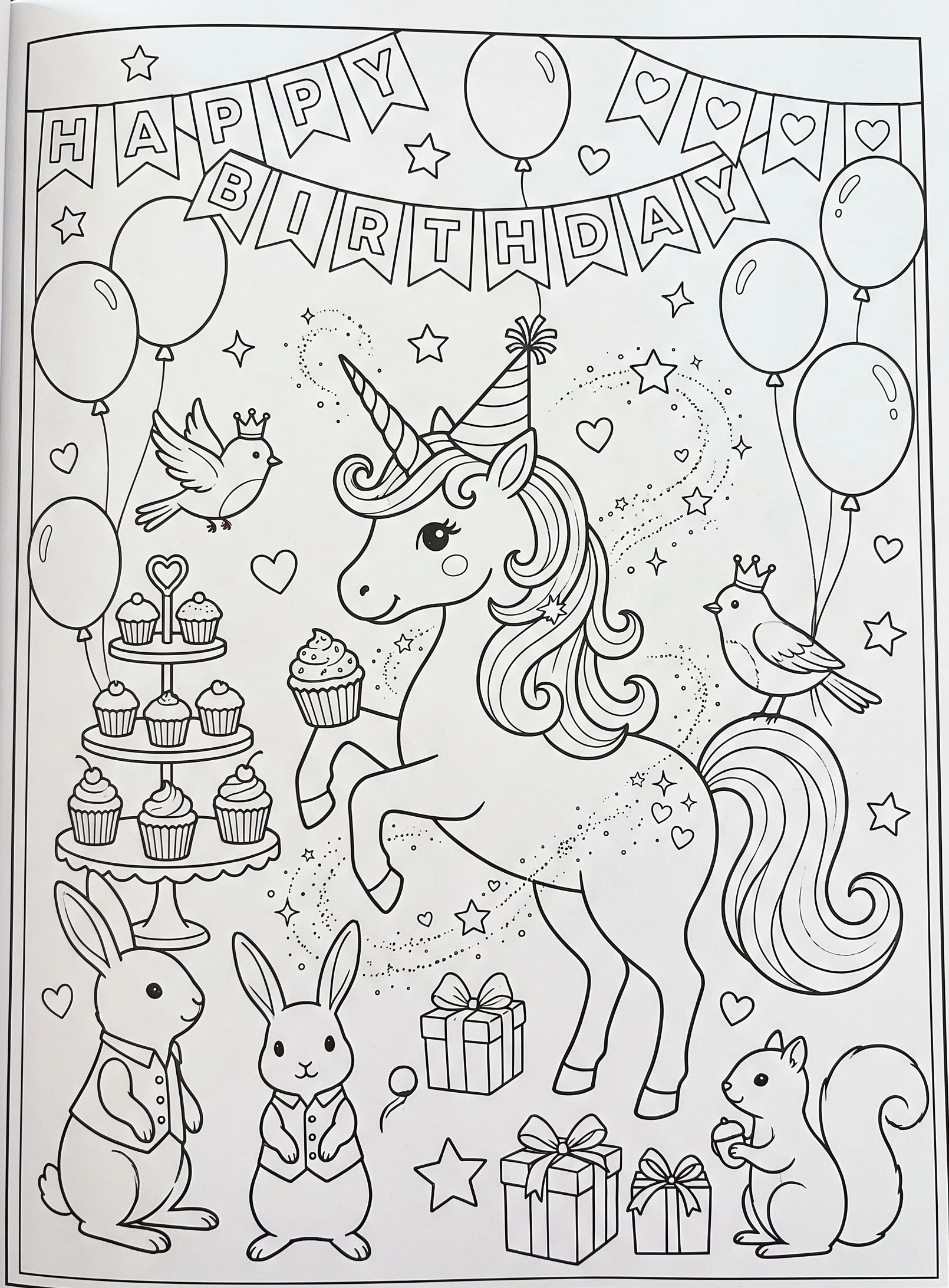 Unicorn And Friends Party Coloring Page
