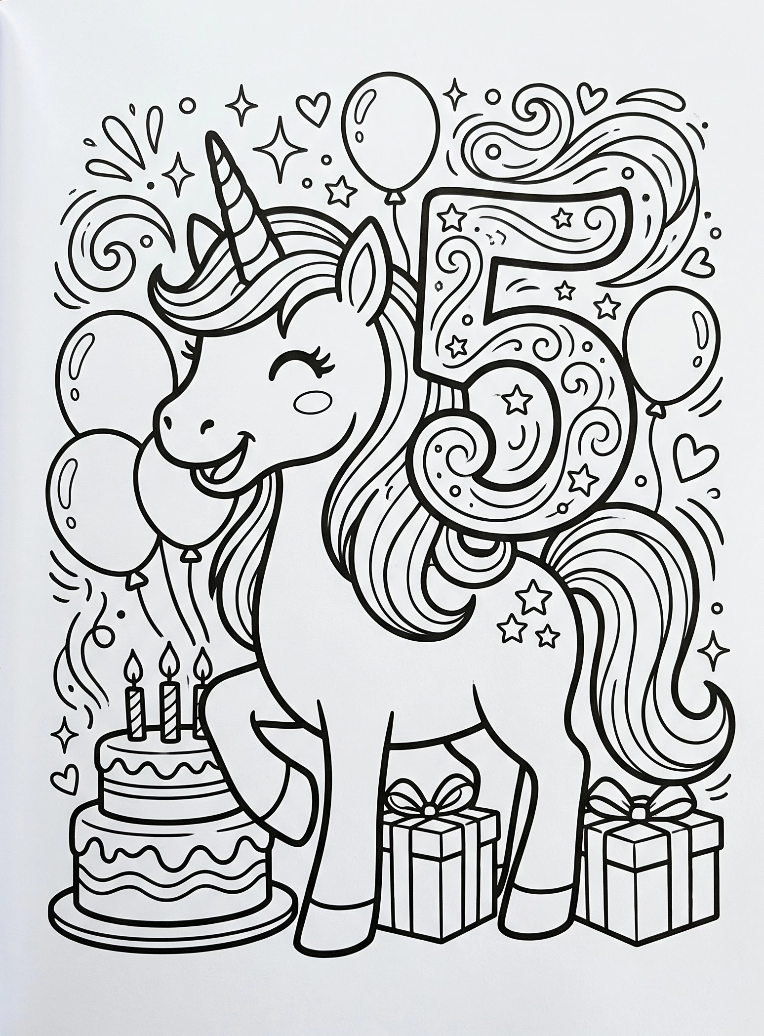 Unicorn Birthday Coloring Page