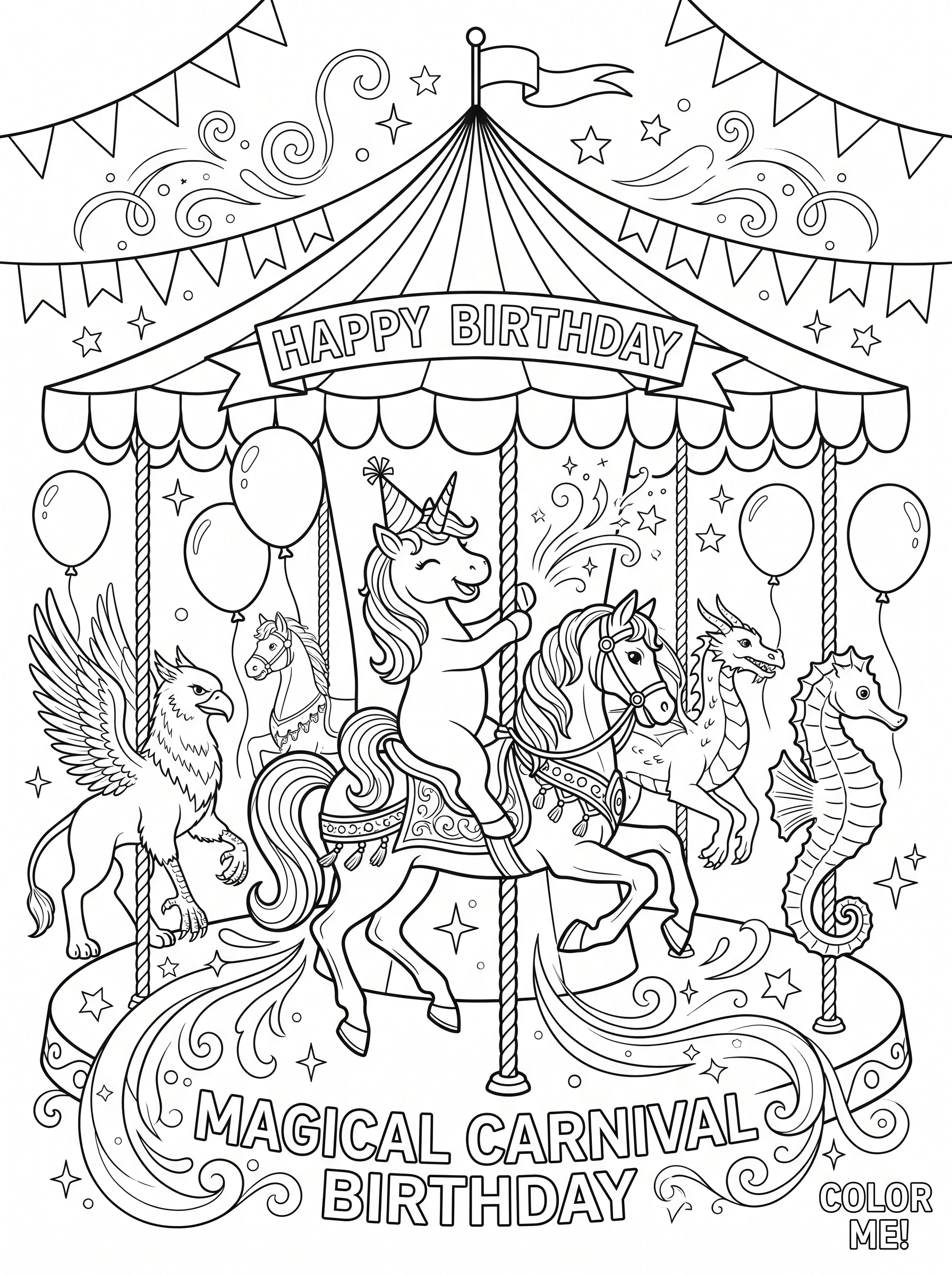 Unicorn Coloring Page At Carnival