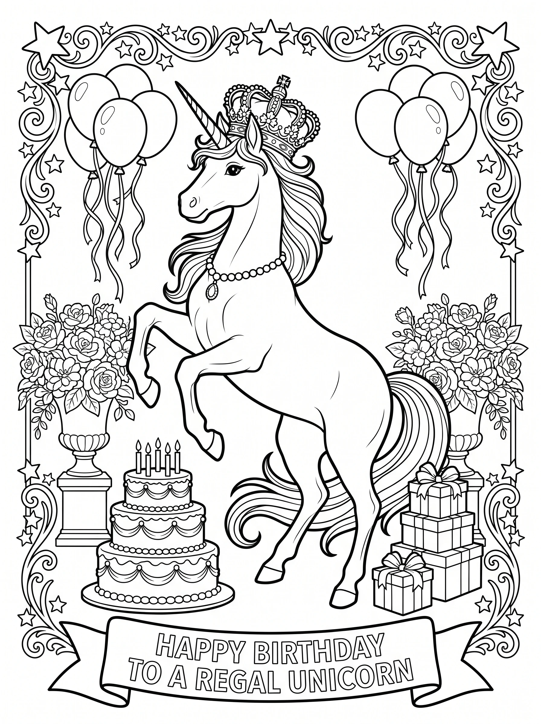 Unicorn Wearing Crown Coloring Page