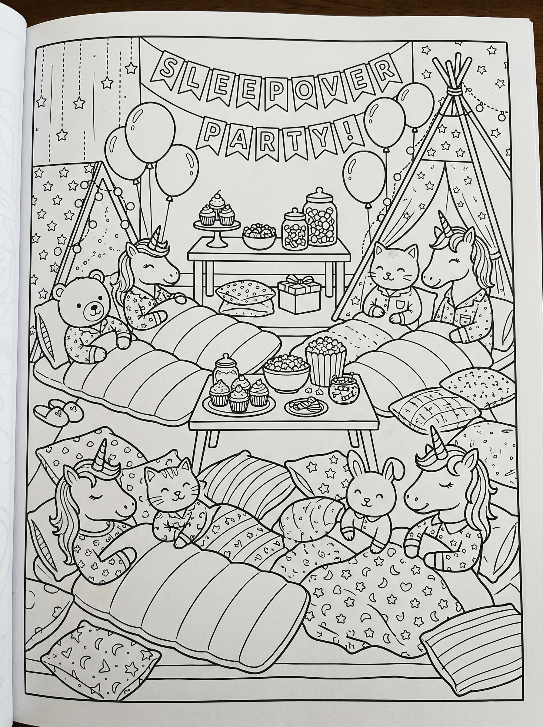 Unicorns Enjoying A Sleepover Party Coloring Page
