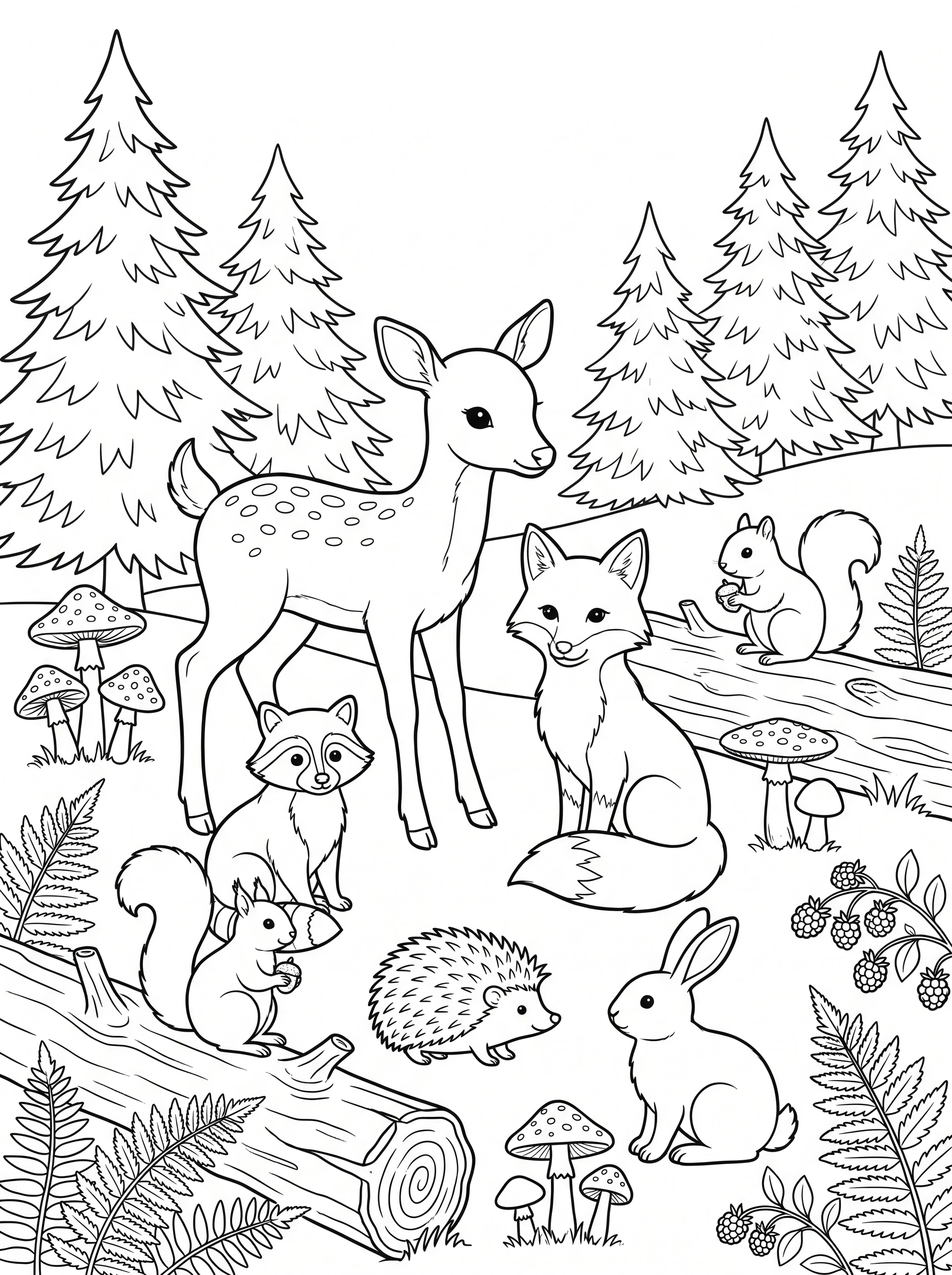 Woodland Animals Coloring Page