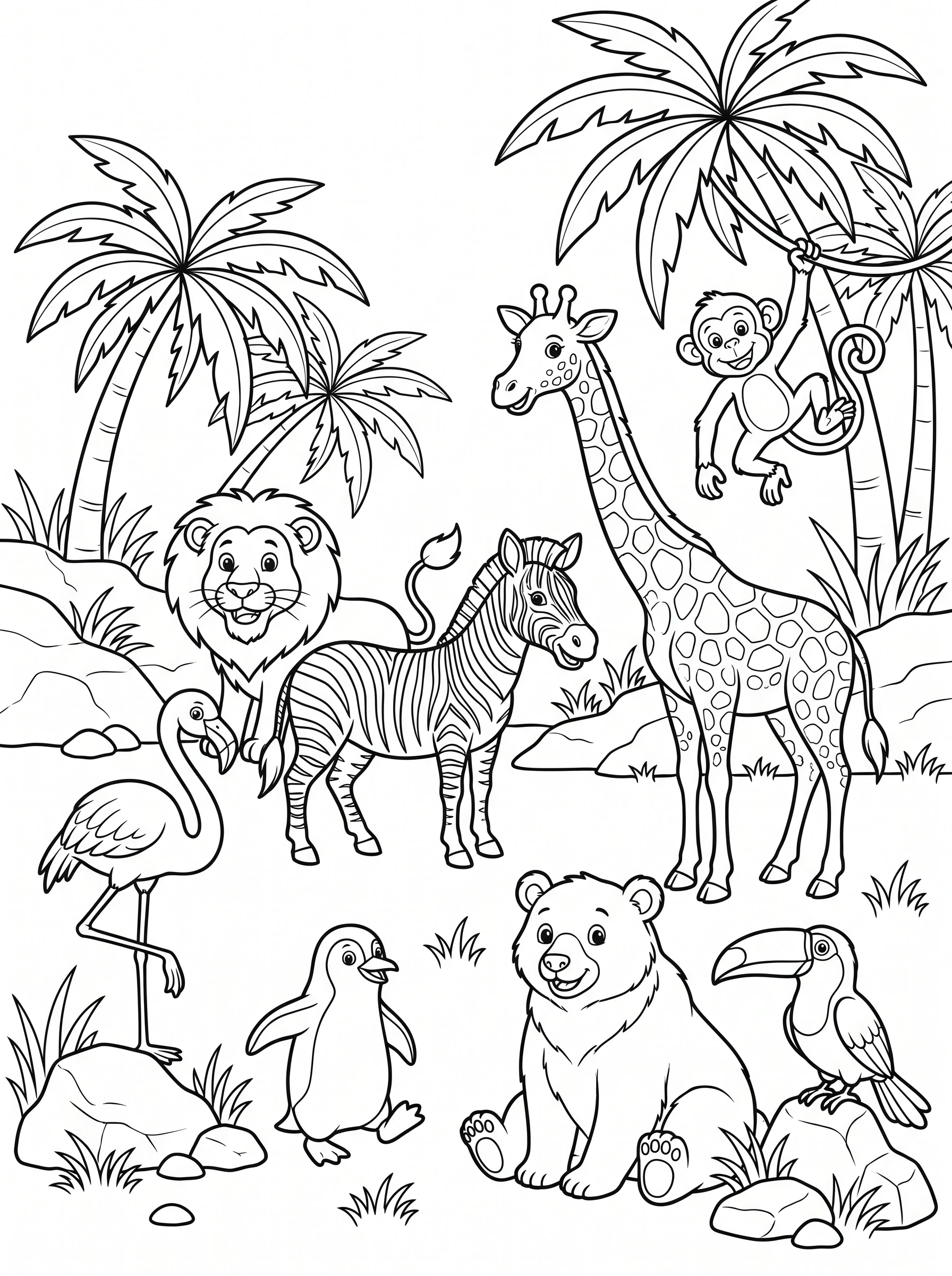 Zoo Animals Coloring Page